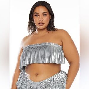 NEW Savage x Fenty PLEATED LAME CURVY BRALETTE, SPACED OUT METALLIC SILVER, 1X